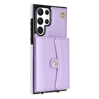 Imagem de HJZSZX Para Samsung A54 (5G) Cordão Couro Flip Phone Case Wallet Card Cover (Para Samsung A54 (5G)/ROXO)