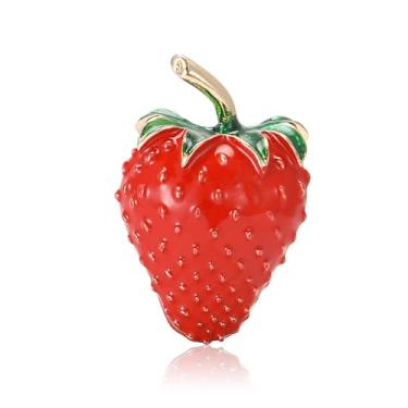 Imagem de Broche 3D de esmalte de morango doce para mulheres broche de morango vermelho broches de frutas moda delicada fruta lapela broche distintivo joias presente, Large, Liga de aço, Zircônia cúbica