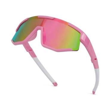Imagem de Aofalbe Óculos de sol de beisebol infantil, óculos de sol esportivos polarizados juvenis para meninos e meninas, óculos de ciclismo de softball, proteção UV400, Armação rosa, lente rosa, Medium