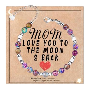 Imagem de Wisedawn Presente de Dia das Mães - Pulseira de pedra da lua natural de cura com um cartão de citação, ideia única de presente de aniversário e Natal para a mamãe, One Size, Aço inoxidável, Sem Pedra