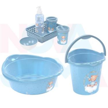 Imagem de Kit Banho Do Bebe Balde,bacia E Kit Higiene Urso Az - Plasutil
