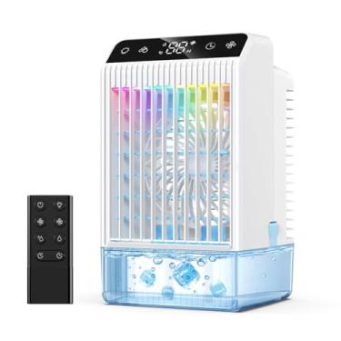 Imagem de Ventilador de ar condicionado portátil, mini umidificador de refrigerador pessoal recarregável, refrigerador de ar evaporativo de 4 velocidades, 1000 ml sem fio AC Desktop Spray ar condicionado