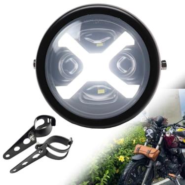 Imagem de SINLIRU Farol de motocicleta de LED preto de 14,6 cm, 5-3/4, DRL branco com concha preta fosca, suportes de montagem lateral de tubo de garfo de 32 a 40 mm compatíveis com motocicletas