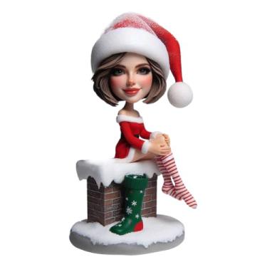 Imagem de Boneca de Natal feita à mão com estampa personalizada de sua foto, chapéu de Papai Noel, chaminé, vibração, decoração de casa, estatueta presente para irmã filha lembrança memorial