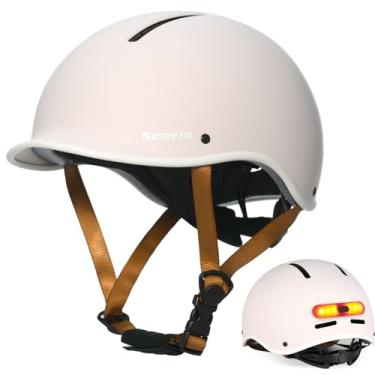 Imagem de Scavin Capacete de bicicleta para adulto: Capacete de bicicleta com interior de espuma EPS para homens e mulheres, capacete de ciclismo ajustável com luz LED certificado de segurança para deslocamento