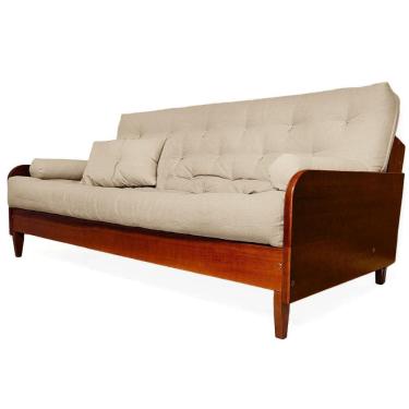 Imagem de Sofá Cama Paris II Sarja em Madeira Maciça Cor Imbuia - Bege Claro