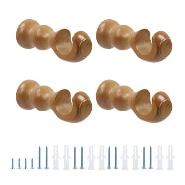 Imagem de Woogim Suporte de haste de madeira com base circular, 4 peças de ganchos de cortina incluídos, cortinas de madeira minimalistas de 4,5 x 4,5 x 11,6 cm, suporte de varão, acessório de decoração quente