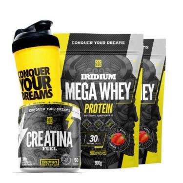 Imagem de Kit 2X Whey Protein Mega + Creatina Fuel 300G + Coqueteleira - Iridium