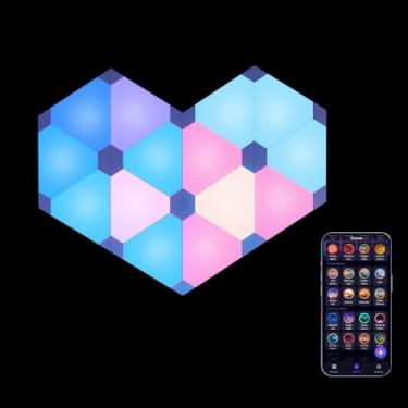 Imagem de Fancylink Painéis de luz quântica triangular, luzes de parede LED para jogos e decoração de casa inteligente DIY com sincronização de música, luz noturna para decoração de interiores, extensão de 3