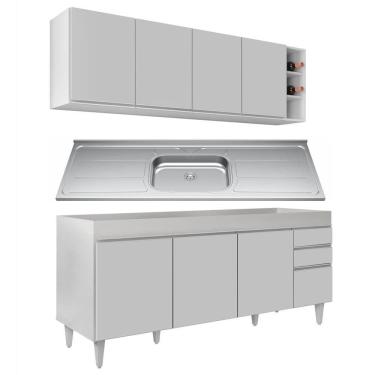 Imagem de Armário Aéreo Nevada E Balcão Gabinete 180cm Com Pia Dallas Branco - Lumil