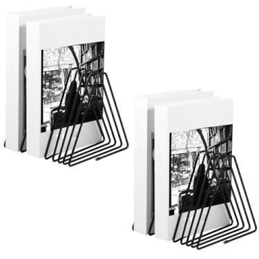 Imagem de Pacote com 2 pastas triangulares para arquivos, 7 compartimentos, organizador de arquivos de metal, suporte de papel de mesa, suporte para discos de vinil, suporte de jornal, organizador de estante