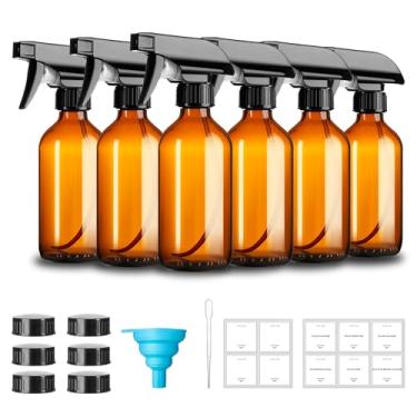 Imagem de GIVAMEIHF Frascos de spray de vidro âmbar de 227 g, pacote com 6 frascos de spray de vidro recarregáveis com bocal ajustável, frasco de spray para óleos essenciais, soluções de limpeza, animais de