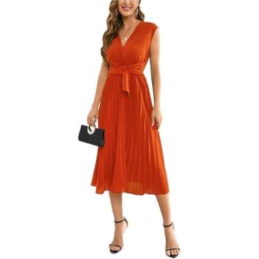 Imagem de Vestido de noite com decote em V A-Line Flare plissado para convidados