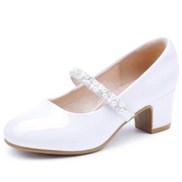 Imagem de Sapatos sociais LAURMOSA brancos para meninas com salto tamanho 1 para