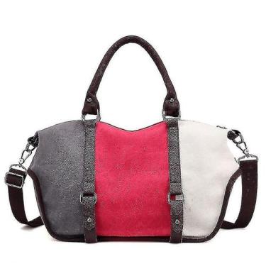 Imagem de Bolsas femininas lona contrastante cor bolsa vermelha cinza - HUOGUO