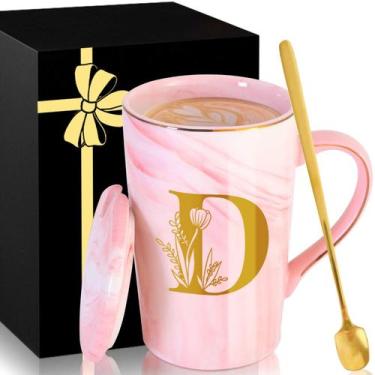 Imagem de Caneca de café cerâmica personalizada MNZZ Pink Marble com tampa