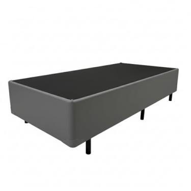 Imagem de Cama Box Solteiro 88 com Pés de Madeira (Corino, Cinza)
