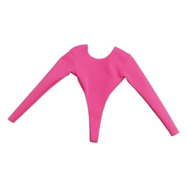 Imagem de oshhni Roupa para Figura de ação em Escala 1/6, Macacão, Maiô de Manga Longa e Elegante para Bonecas Femininas de 30 cm (12 polegadas), Rosa Vermelha