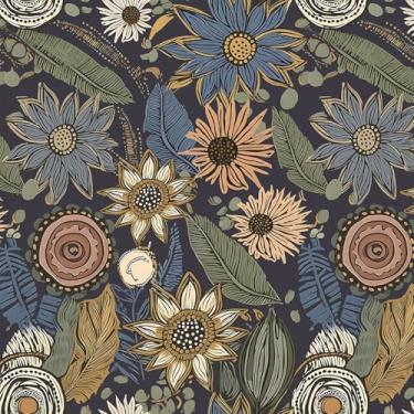 Imagem de Papel de parede azul Boho Peel and Stick Vintage Floral Contact Paper 43.9 cmx500.4 cm