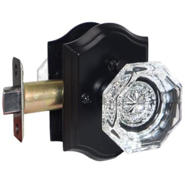 Imagem de Yhomaxtus Maçanetas de vidro, maçanetas de cristal octogonais interiores, maçaneta de porta preta de vidro interior para banheiro, quarto, 1 maçaneta de cristal moderna