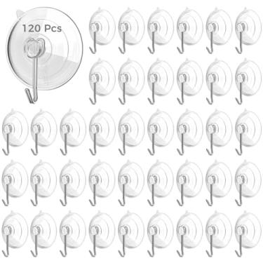 Imagem de LUMINFLY Ganchos de sucção sem broca, 120 ganchos de PVC transparentes reutilizáveis com metal para janelas de vidro, resistente e fácil de instalar