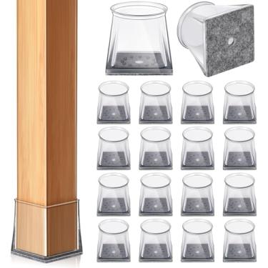 Imagem de 32 peças de protetores de chão de perna de cadeira quadrada, tampas de silicone transparente para pernas de cadeira deslizantes para pisos de madeira e azulejos, design de ajuste firme, sem arranhões