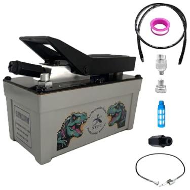 Imagem de Bomba hidráulica de ar 0,45 Gal 10.000 PSI Reservatório NPT 3/20.3 cm Saída de óleo, NPT 1/10.2 cm, bomba de pé hidráulica a ar feita de alumínio com mangueira hidráulica de 2 m e mangueira pneumática