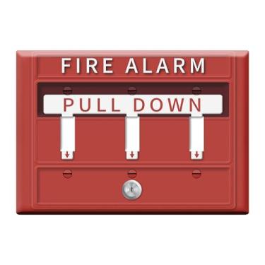 Imagem de Alarme de incêndio engraçado interruptor de luz legal placa decorativa placas de parede triplo interruptor de luz 3 gangues capa para banheiro quarto cozinha decoração de casa capas de tomada