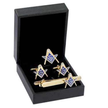 Imagem de Conjunto de abotoaduras e clipes de gravata, quadrado e compasso maçônicos