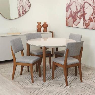 Imagem de Conjunto de Jantar Mesa Redonda com Vidro Donatella com 4 Cadeiras Ella - Natural c/ Cinza