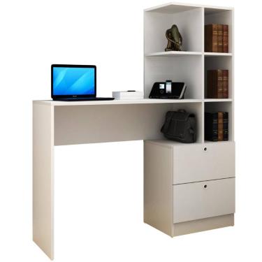 Imagem de Mesa Escrivaninha para Computador Home Office 2 Gavetas 3 Prateleiras 90cm BC72-06 Cor Branco - BRV Móveis