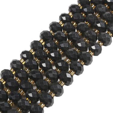 Imagem de Contas espaçadoras de shungite facetadas de 8 mm para fabricação de joias – Contas soltas de cristal Rondelle para pulseiras, colares, brincos e artesanato faça você mesmo, 38 cm