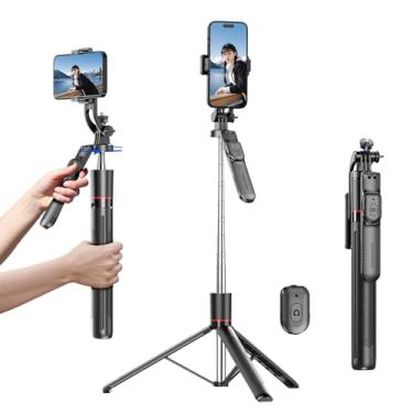 Imagem de Estabilizador Gimbal – Domine cada movimento, tripé de bastão de selfie de 67 polegadas para iPhone, tripé de viagem extensível com foto panorâmica de 360° com controle remoto, suporte de telefone
