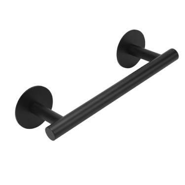 Imagem de AcGlbauric Toalheiro preto fosco 304 SL de 22 cm para banheiro e cozinha - suporte de toalha de armário adesivo 3M, decoração de banheiro pequena, acessórios de banheiro pretos essenciais