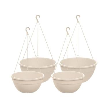 Imagem de Vasos Cuia Suspensos com Gancho 2 de 7,5L e 2 de 4,4L para Plantas Jardim Varanda Resistentes(Bege)