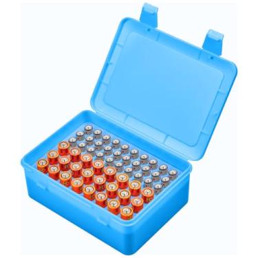 Imagem de Caixa organizadora de bateria, suporte de garagem para 24 pilhas AA, 30 pilhas AAA (bolsa não incluída), azul