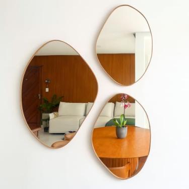Imagem de Kit 3 Espelhos Orgânicos Decorativos Couro Caramelo – 2 Unidades 60x40cm + 1 Unidade 80x60cm Design Moderno