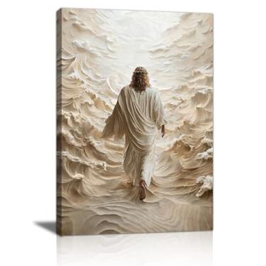 Imagem de WENGTIAO Jesus Canvas Wall Art Cristão Espiritual Wall Prints Posters Jesus Walking on Water Paintings Pictures Bíblia Arte Religiosa para Quarto Sala de Oração Igreja Presentes de Batismo 12x16