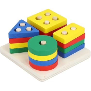 Imagem de Brinquedo Educativo de Madeira Montessori – Formas Geométricas Coloridas com Pinos, Estimula Coordenação Motora, Aprendizado e Desenvolvimento Infantil (Quadrado)