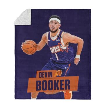 Imagem de Cobertor NBA Phoenix Suns Devin Booker, toque de seda, sherpa, aconchegante para todas as estações, leve para sofá, roupa de cama para meninos e meninas, 127 x 152 cm