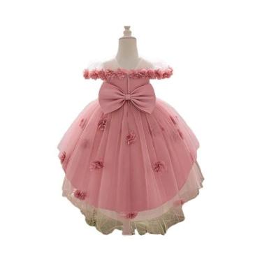 Imagem de Vestido De Festa Com Laço De Flor Para Menina Pequena, Vestido Fofo Pa