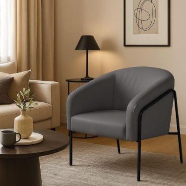 Imagem de Poltrona Sala Decorativa Stella Base Alta Tubo Preto Sintético D03 - D