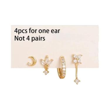 Imagem de Conjunto De Brincos De Argola Femininos 4 Peças Com Zircônia, Estrela,