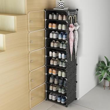 Imagem de Sapateira com porta de plástico organizador de sapatos para armário sapateira para entrada, sapateiras altas de pé livre, economia de espaço, divisória removível