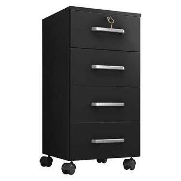 Imagem de Mesa para computador com Gaveta e Gaveteiro Gávea com Chave 4 Gavetas Preto Fosco - Móveis Leão