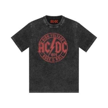 Imagem de Camiseta Masculina Estampada AC/DC Band, Lavada, Retro, Manga Curta, C