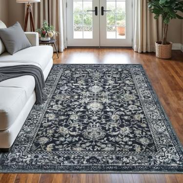 Imagem de KILOCOCO Tapete de sala de estar 13 x 17 cm, tapete lavável, tapete floral vintage, tapete de quarto, antiderrapante, tapete de entrada, interior, para lavanderia, sala de jogos, tapete marroquino,