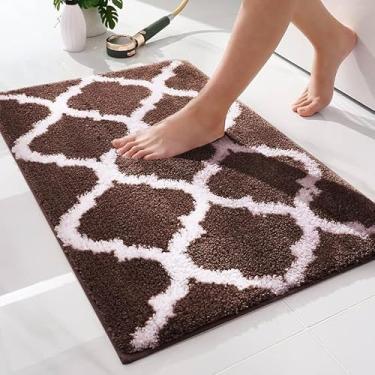 Imagem de Tapetes de banheiro, tapetes de banho listrados de microfibra super macios e absorventes de água, tapetes de banho felpudos antiderrapantes, tapete lavável à máquina extra grosso para banheira