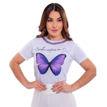 Imagem de Blusa Feminina Branca TShirt Evangélica Estampada  Casual, Moderna e C