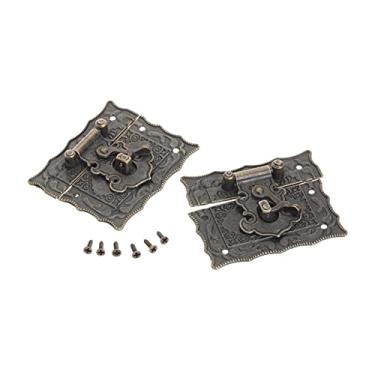 Imagem de Fivela de fecho de ferrolho retrô antigo, 5 peças fivela retangular bronze joia decorativa presente vinho caixa de madeira ferrolho gancho de porta fivela de ferro com parafuso 67 x 56 mm trava